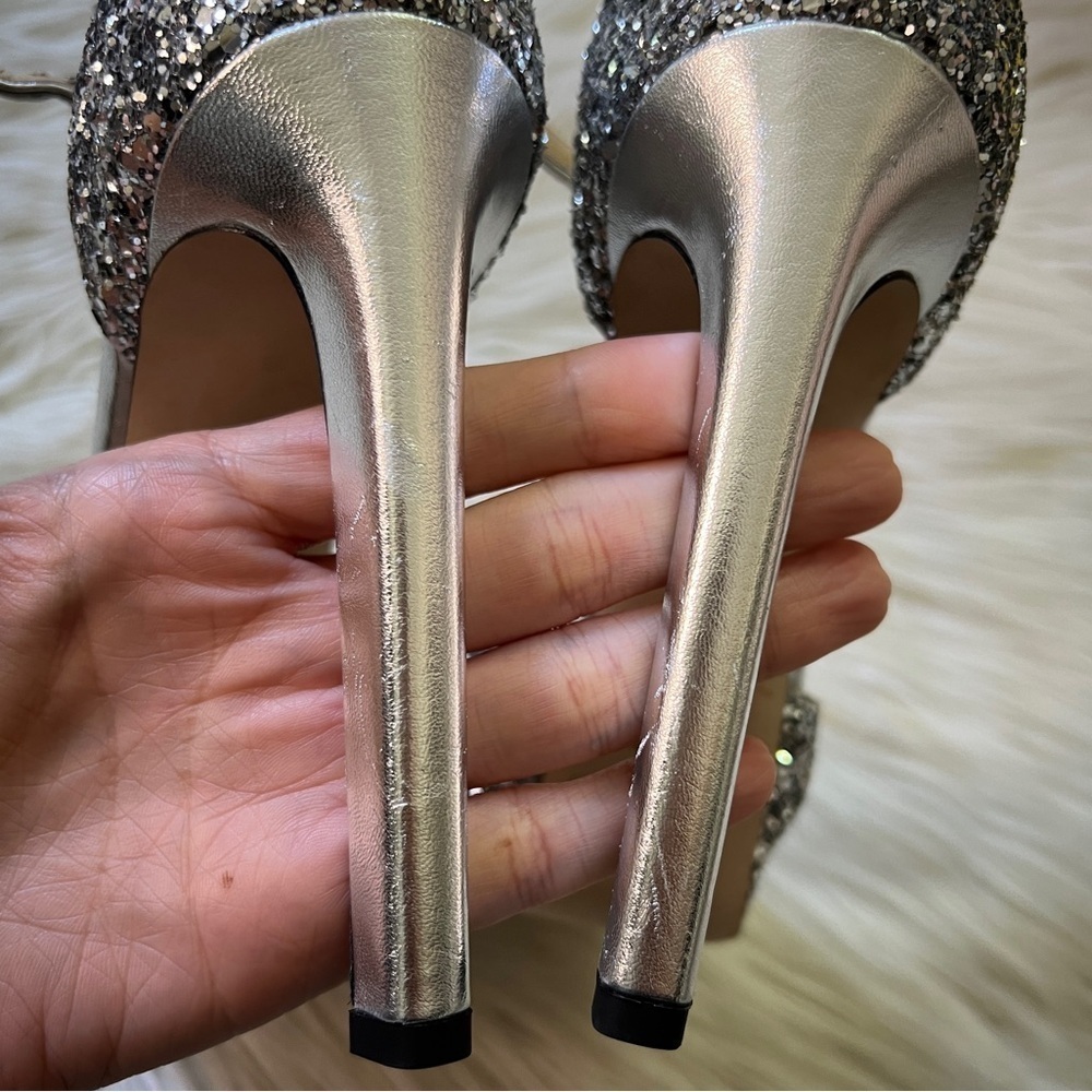 Jimmy Choo Metallic Silver Glitter Platform Heels - Picture 6 of 6